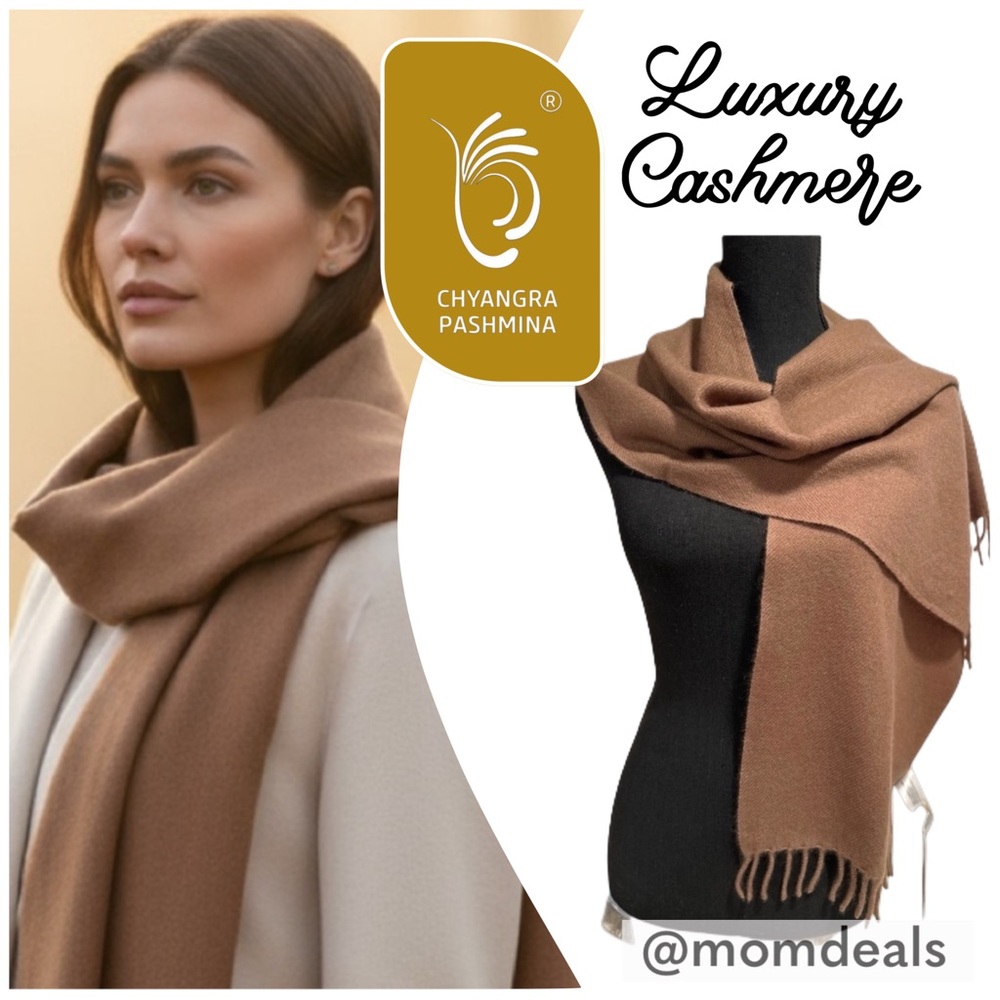 100% Pure 4-Ply Chyangra Pashmina Cashmere Scarf Handmade Nepal COA NWT- CAMEL